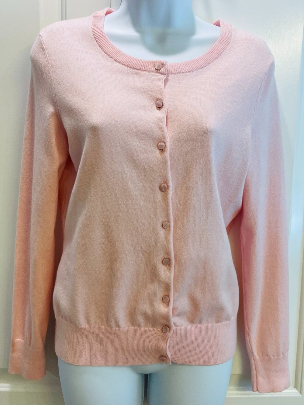 EUC Talbots Pink Pima Cotton Cardigan Sweater, Crew Neck, Button Front, Size PS